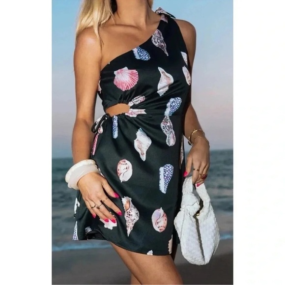 Show Me Your MuMu Kenz Mini Dress Seashell Mini Black Satin One Shoulder XS - Picture 3 of 15